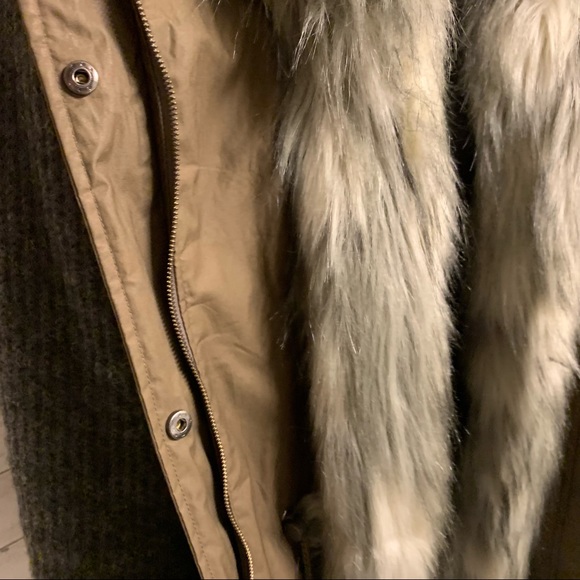 Vera Wang Green Khaki Faux Fur Trim Mixed Media Parka - Picture 12 of 17